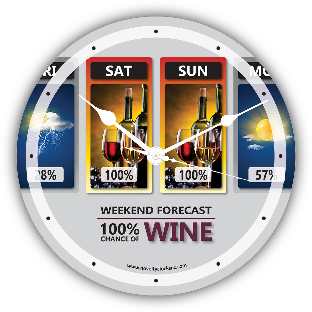 Weekend Forecast 100% Chance of Wine Bar Theme Novelty Gift Clock