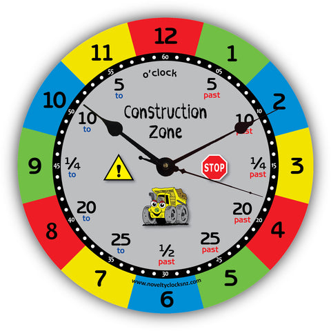 Construction Zone Time Teacher Children Novelty Gift Clock
