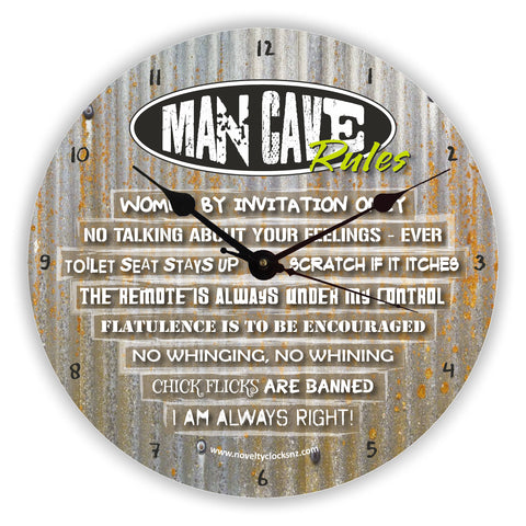 Man Cave Rules Bar Theme Novelty Gift Clock