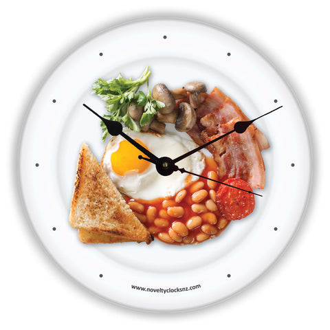 Time for Brunch Novelty Gift Clock - bacon, mushrroms, tomatoes, egg, baked beans and toast