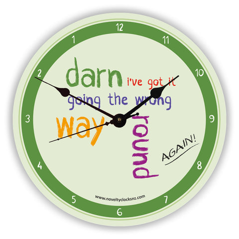 Wrong Way Round Backwards Reverse Anticlockwise Novelty Gift Clock